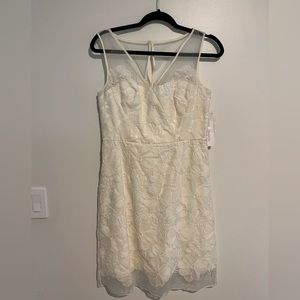 NWT Maggie London White Cream Embroidered Floral Illusion Dress Size 8